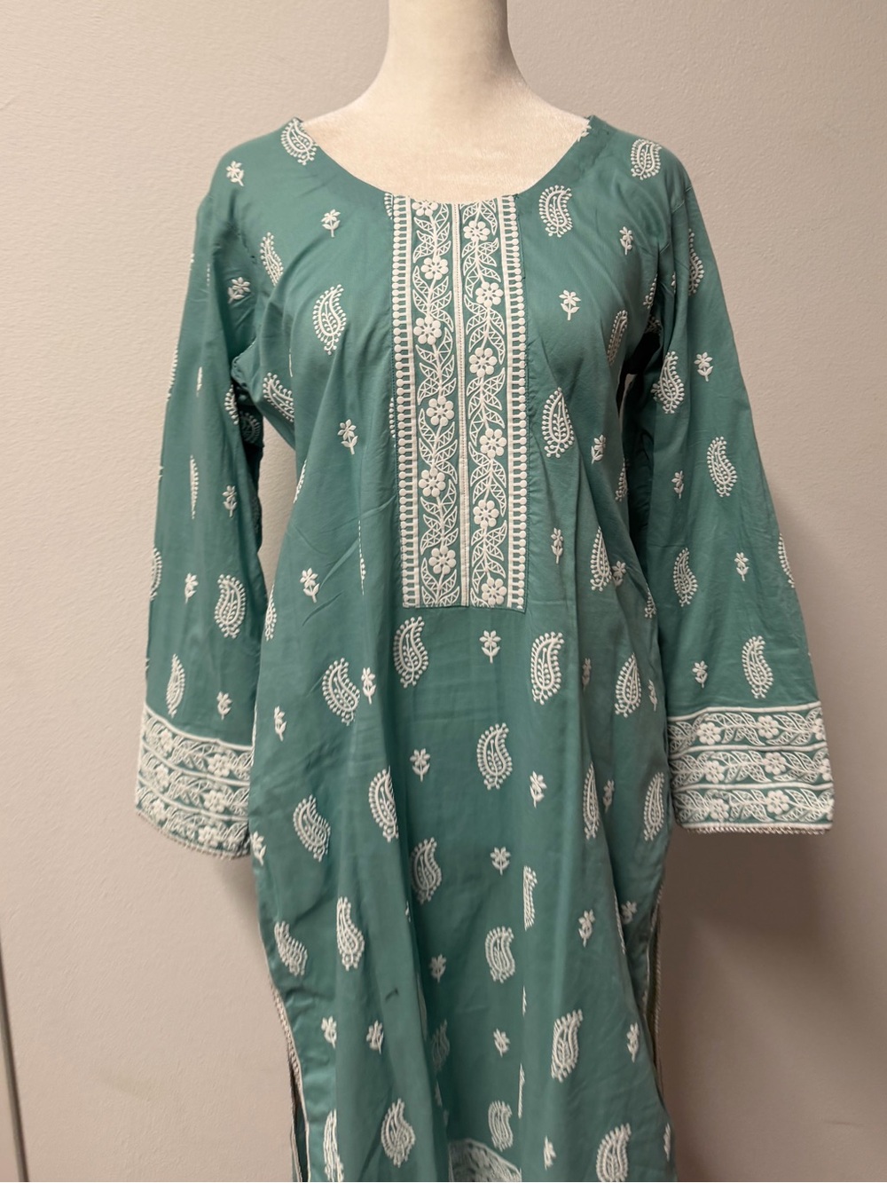 Sage Green & White Embroidered Pakistani 3 Piece Suit - Picture 3 of 8